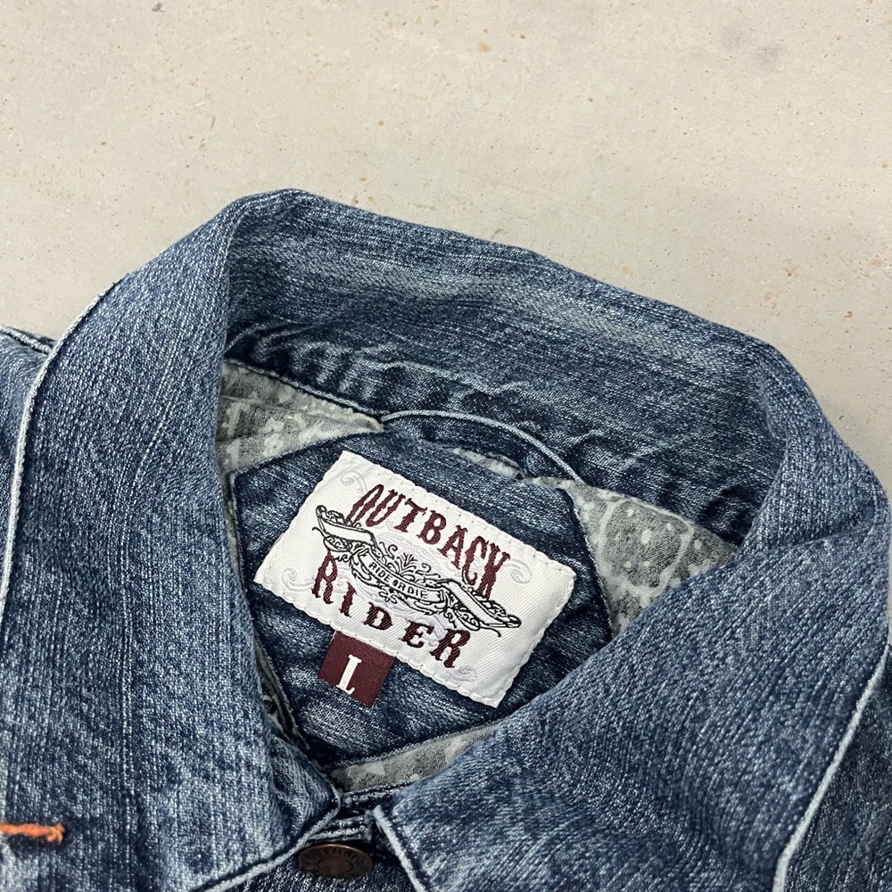 Vintage Y2K Outback Rider Denim Motorcycle Themed Jacket Size L Jean Jacket - Picture 4 of 8